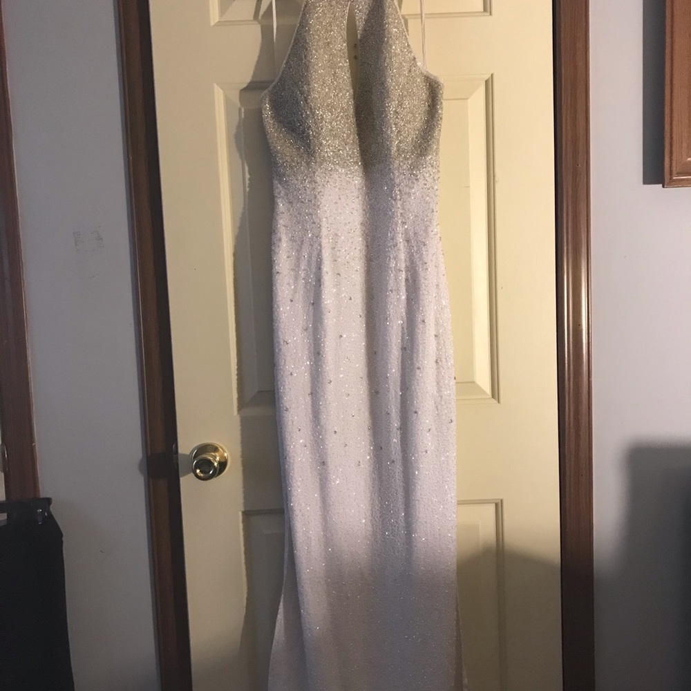 Sparkling beaded long white dress